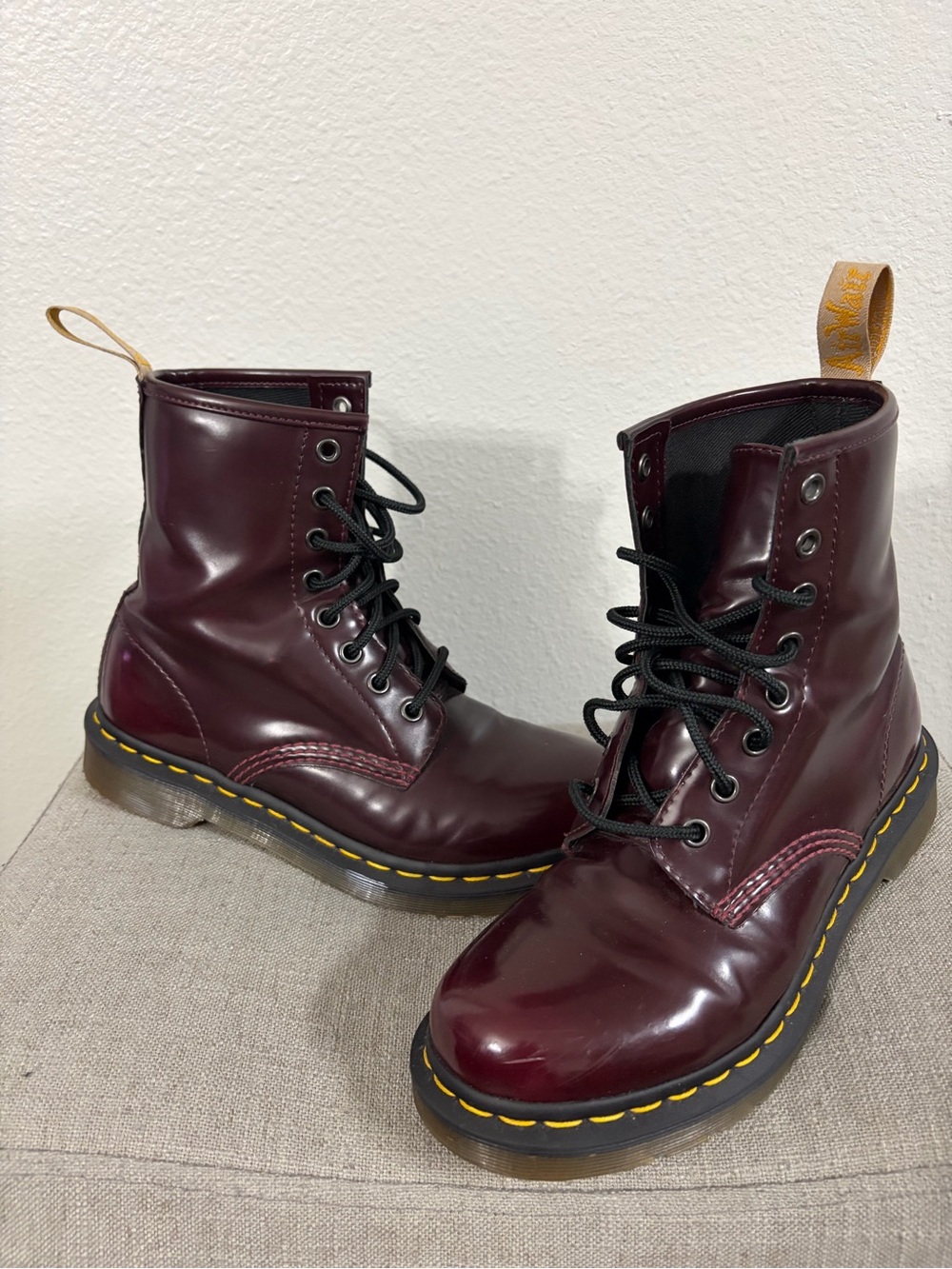 Dr. Martens Burgundy Vegan Air Cushion Lace-Up Ankle Combat Boots US 7 EU 38